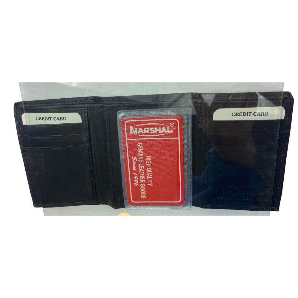 Marshal Genuine Leather Bifold Wallet With Card Slots & ID Window Black 104a